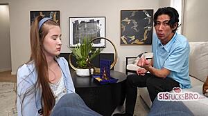 Step sis bet turns into bed threesome fuck POV