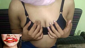 Horny Indian teen bares natural big tits outdoors for oral play