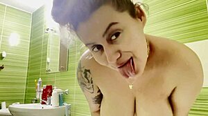 big boobs and shaved pussy shine in steamy shower session