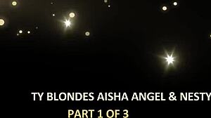 aisha dives into nesty's puffy pussy lips while blonde gags on chad's balls in ffm