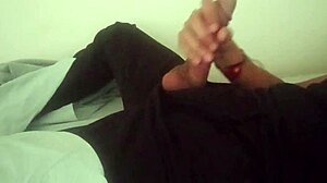 dude in black pants jerks huge cock post-work moaning till orgasm—wanna watch? 😏💦🔥