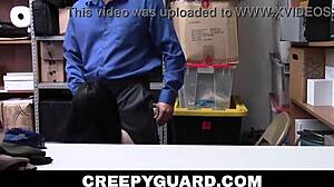 Creepy guard rips clothes off curvy thief Amilia Onyx and fucks her hard in the office
