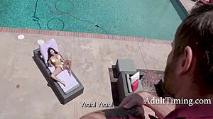 poolside bimbo danae mari gi joey vibrator orgasm hidden flashing