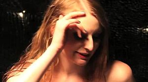 Domina plays bound lezdom sub in fetish session