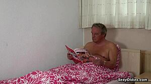 naughty young babe rides stepgrandpa cowgirl in bed