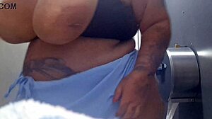 Mary Jhuana flashes sweaty tits post-workout in gym bathroom!