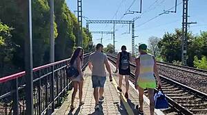 four feminists stuff teen girl's holes full of hot sperm