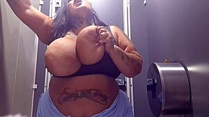 Mary Jhuana flashes sweaty tits post-workout in gym bathroom!