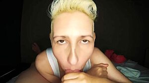 Short hair blonde milf sucks cock deep like whore begging facial cumshots