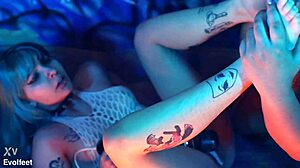 Lesbian femdom strapon dildo pounds ass while foot tickling and toe sucking intensify