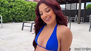 Pretty innocent neighbor Vanessa Marie sneaks to pool craving Jmac's big cock