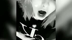 Shemale stuffs huge dildo deep in her tight ass!