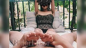 dude gets ruined all over goddess's sexy bare feet...