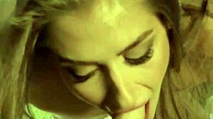 Skinny blonde masturbates garden toys deepthroat tease!