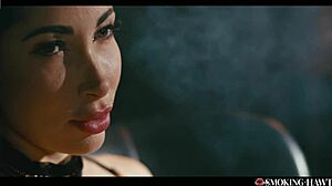 hey wanna watch this french brunette with huge fake tits smoke and masturbate dirty talk cowgirl tease?