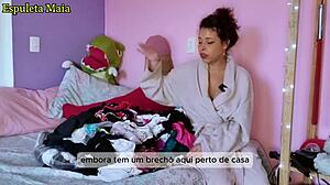 brazilian brunette babe flaunts panties stash and steamy lingerie collection up close