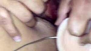 watching my fat bbw latina gf stretch pussy with two huge dildos