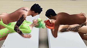 guys hire two sexy tattooed lingerie babes missionary game orgasms