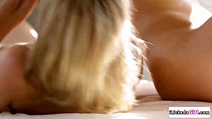 brunette model strips lingerie to lick blonde's hairy pussy beaver