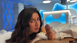 Lingerie beauty controls my orgasm handjob style