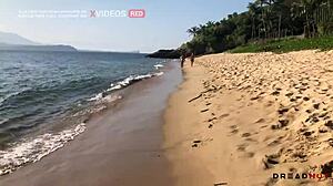 perverted beach babe flashes tits then drags me rocks to fuck hard