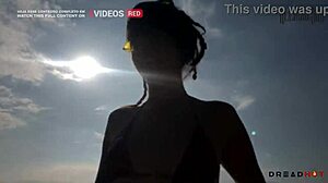 perverted beach babe flashes tits then drags me rocks to fuck hard