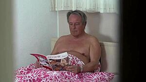 naughty young babe rides stepgrandpa cowgirl in bed