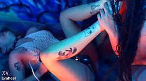 Lesbian femdom strapon dildo pounds ass while foot tickling and toe sucking intensify