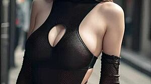 Ai generated image shows sexy woman in alluring pose outdoors