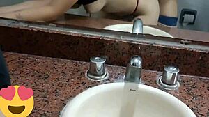 Skinny Young Latina Couple Quick University Bathroom Creampie Romp