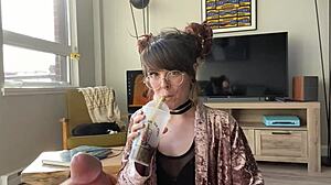 Olivia's chill Sunday couch deepthroat blowjob turns into wet pussy fuck