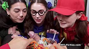 Trick-or-Treat Foursome Busted Stealing Girlfriends Halloween