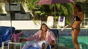 Blonde slut brags to friends about epic poolside deepthroat cumshot fuck!