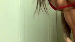 super sexy lingerie babe creams body while riding anal dildo