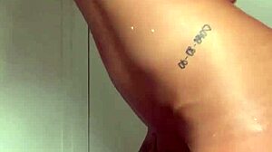 super sexy lingerie babe creams body while riding anal dildo