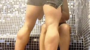 Turkish sauna couple risks quickie wet pussy fuck big cock blowjob almost caught public