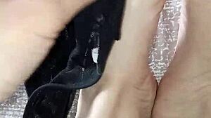 Gretala Rubs Thong on Sexy Barefoot Ebony Feet