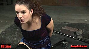 bound sub chokes on rough throatfuck from dom