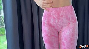 Fitness babe Sweetie Fox workouts with buttplug then anal pounded. Gym leggings ripped for creampie