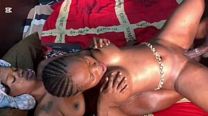 Two Lesbians Lick Ebony Pussy in Squirting Threesome