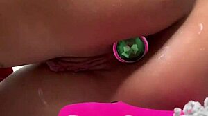 super sexy lingerie babe creams body while riding anal dildo