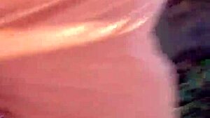 Ebony beauty cums hairy in garage bushes