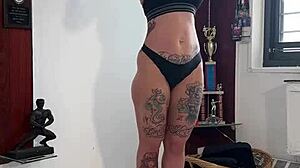 Fit Muscular BBC Coach Oils Me Up as I Flex Oiled