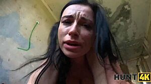 stripped bare in abandoned spot chasing risky cash thrill