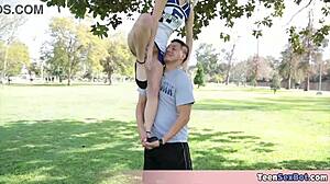 Skinny Blonde Cheerleader Stepsis Carmen Fucks Petite Flat Chest Outdoors with Stepbro