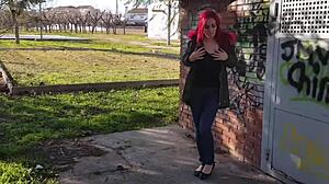 Teen squirts wildly flashing in public park outdoors