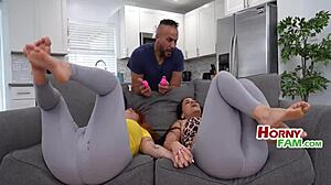 Vibrator ignites bold family taboo threesome tingle