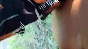 Ebony beauty cums hairy in garage bushes