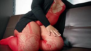 Horny redhead BBW milf shakes big ass teases with dildo play