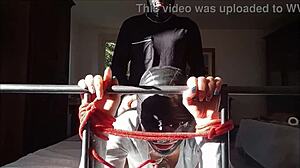 laura's sexy milf ass and tits bounce in bondage heels with cumshot finish